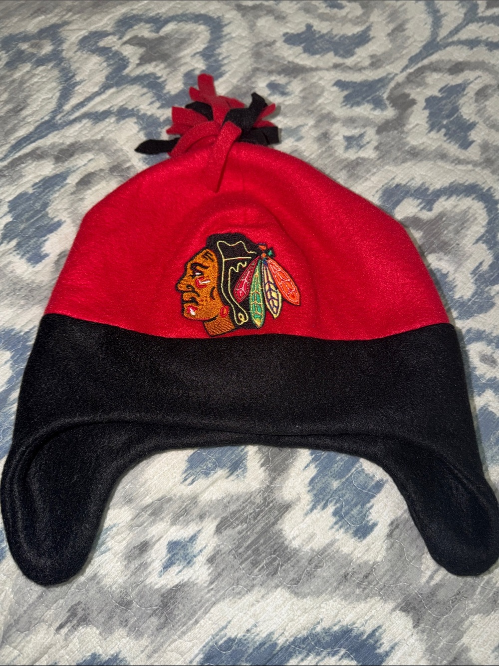 Chicago Blackhawks Red and Black women’s  Fleece Earflap Hat